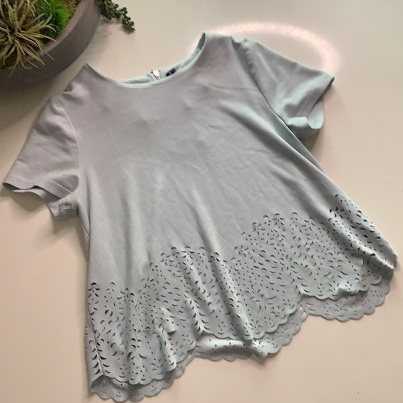 Design Lab Faux suede blue scalloped hem cutout Small - Picture 6 of 6